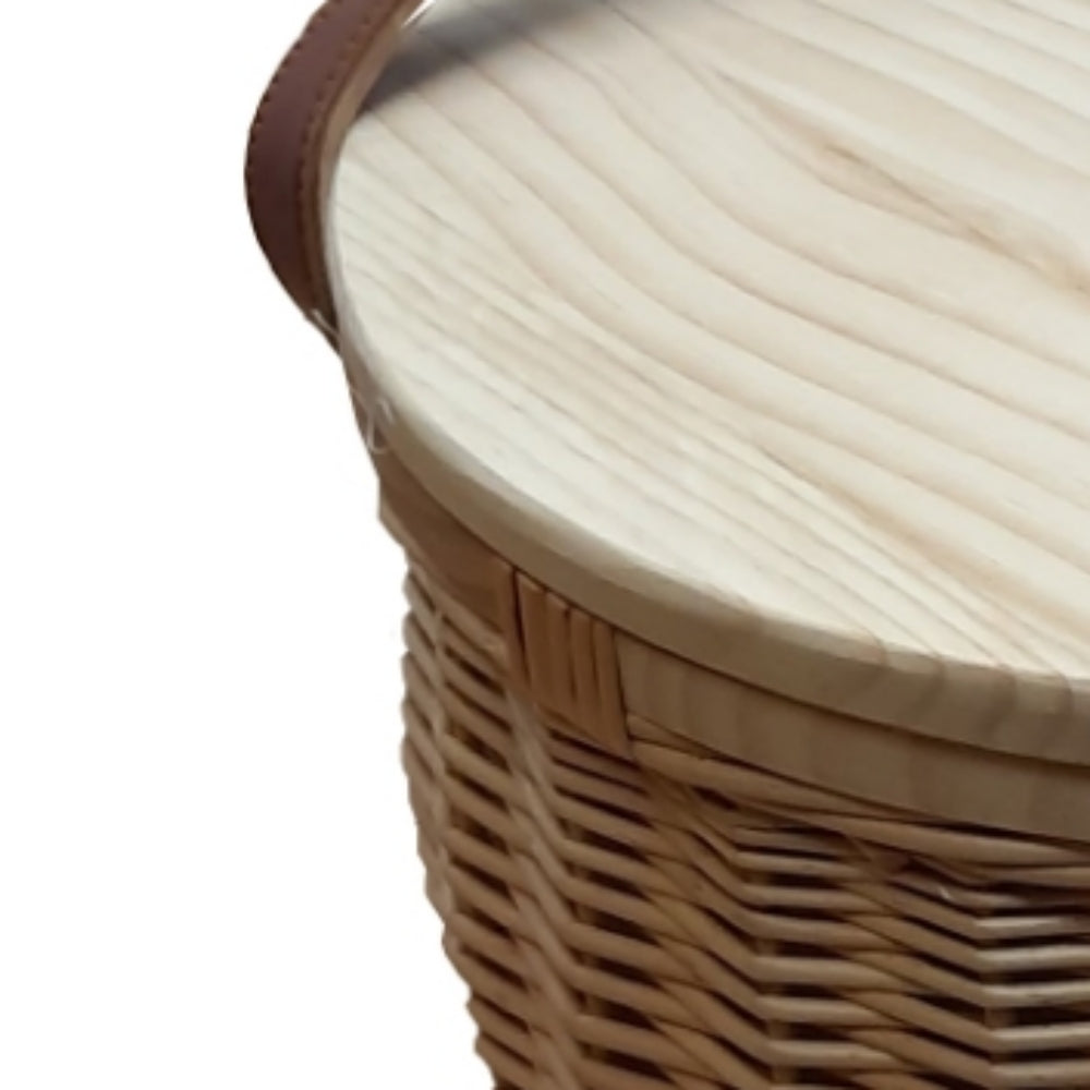 Round Insulated Wicker Cool Basket with Chopping Board Lid