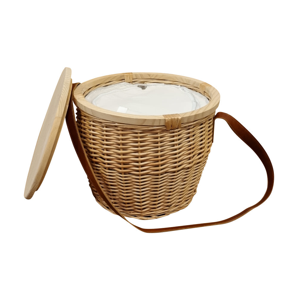 Round Insulated Wicker Cool Basket with Chopping Board Lid