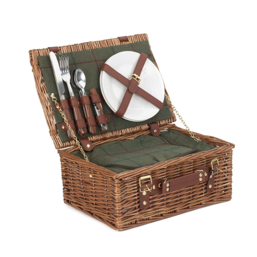 2 Person Green Tweed Classic Picnic Basket