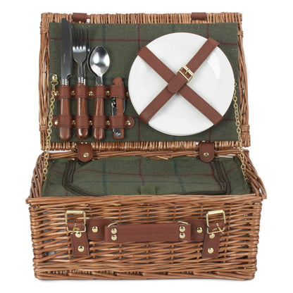 2 Person Green Tweed Classic Picnic Basket