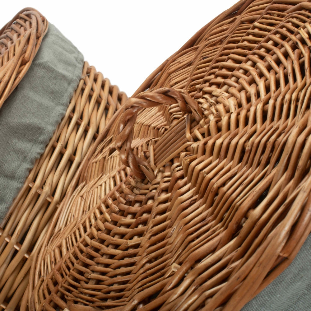 Light Steamed Round Wicker Laundry Basket with Grey Sage Lining