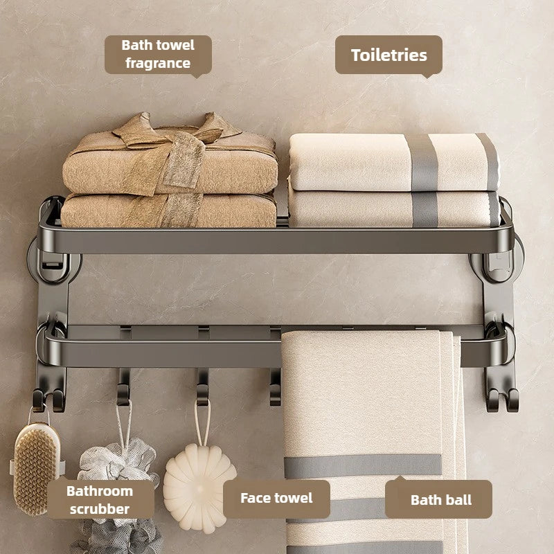 Wall-mounted Suction Cup Bathroom Towel Rack Gun Gray Aluminum Alloy