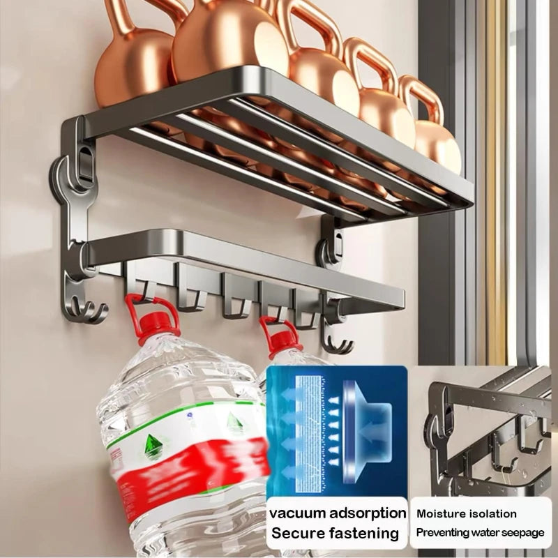 Wall-mounted Suction Cup Bathroom Towel Rack Gun Gray Aluminum Alloy