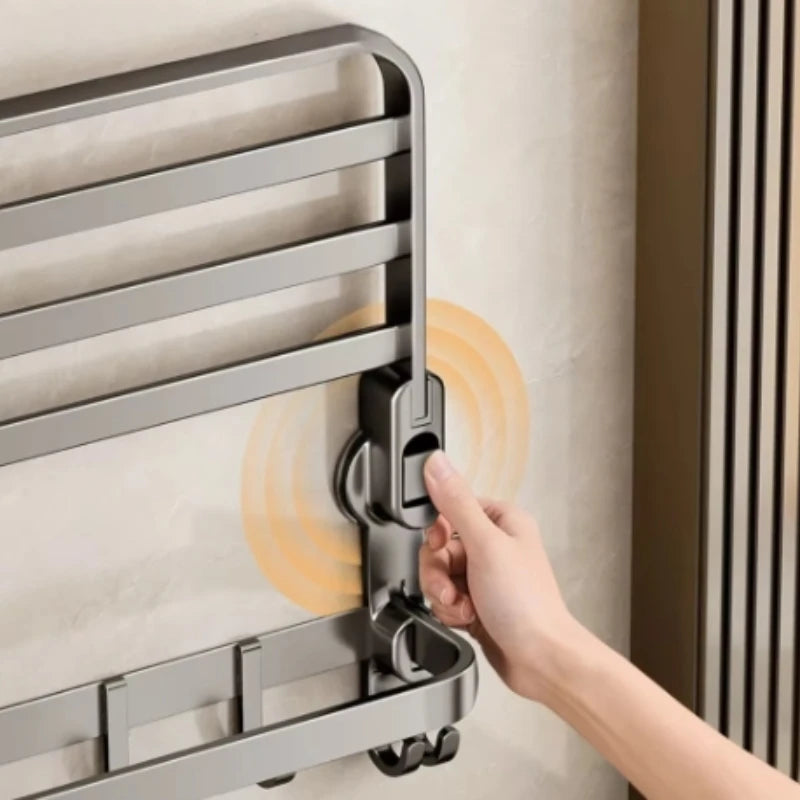 Wall-mounted Suction Cup Bathroom Towel Rack Gun Gray Aluminum Alloy