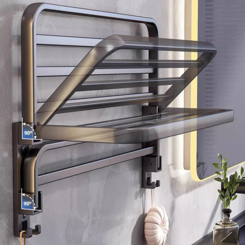 Wall-mounted Suction Cup Bathroom Towel Rack Gun Gray Aluminum Alloy